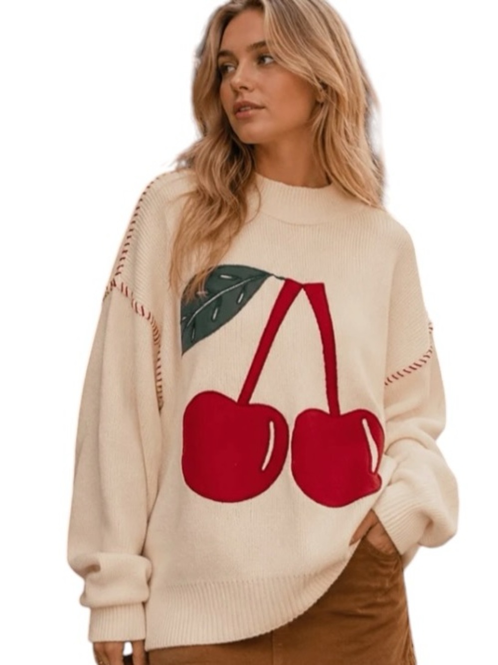 364:  MIOU MUSE NWT CHERRY PRINT SWEATER CREAM (GC)